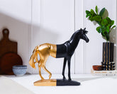 Alamkari India Resin Black and Gold Horse Sculpture